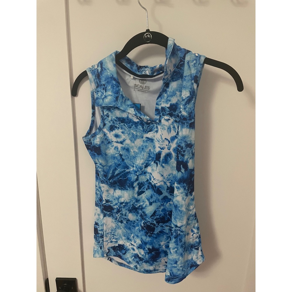 Scales Sleeveless Golf Polo Shirt XSMALL Blue White‎ Athletic Activewear